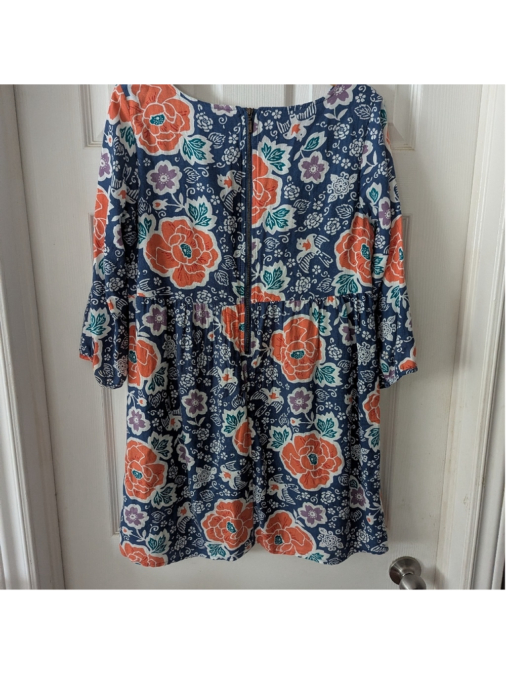OLD NAVY Bohemian Mini Floral Shift Dress Blue And Orange Size M - Picture 13 of 13